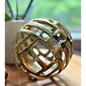 Scott Living Metal Decorative Globe Orb Gold Finish 6"Round Geo Cutouts Textured